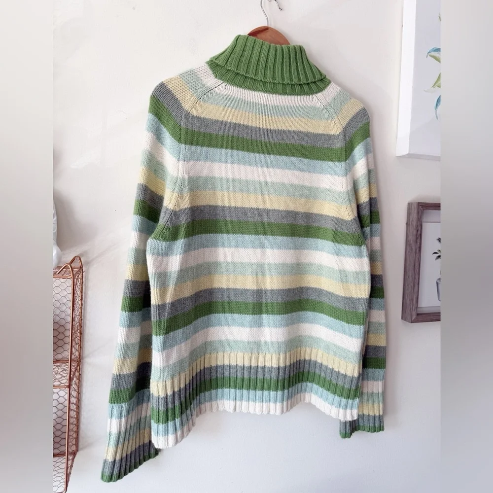 GAP 2003 Y2K Striped Turtleneck Sweater Green Cream Wool Blend XL Hong Kong - Picture 4 of 13